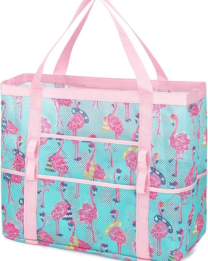 Mesh Beach Bag, Large Beach Tote with Zipper Pocket, Toys Pool Bag for Family Travel Vacation Cruise Essentials