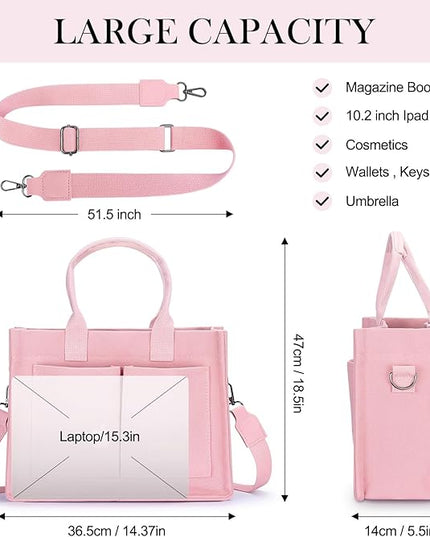 Mossio Large Canvas Tote Bag for Women with Pockets - Laptop Crossbody Work Tote Bag Everyday Bag Shoulder Purse Handbag