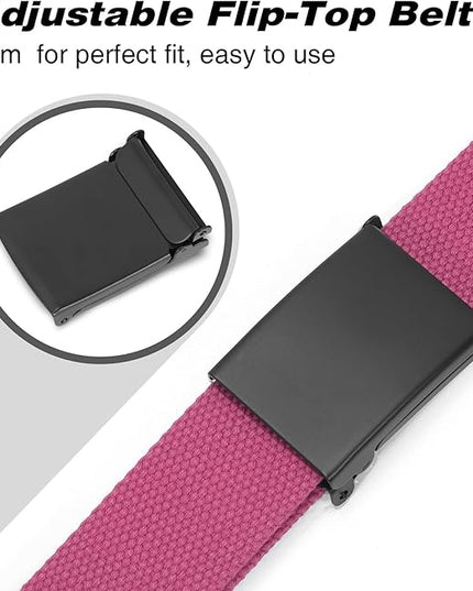 WHIPPY Canvas Web Belt Flip-Top Solid Black Military Buckle Fully Adjustable Mens Webbing Belts Cut To Fit