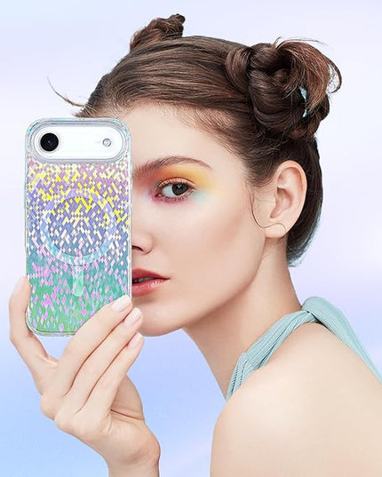 Glitter Case for iPhone Air Case for Women Girls [Compatible with Magsafe] Clear Cute Girly Aesthetic Colorful Iridescent Rainbow Sparkly Sparkle Bling Magnetic Protective Phone Cover