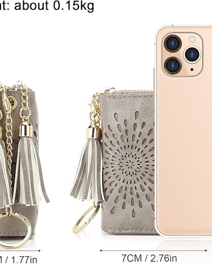 APHISON RFID Credit Card Holder Zipper Card Case Keychain Small Wallet for Women 1942-2 GRAY