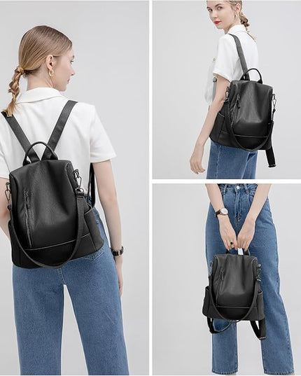 Didida Fashion Backpack Purse For Women Anti-theft Rucksack Pu Leather Lightweight Water-resistant Shoulder Bag, Black