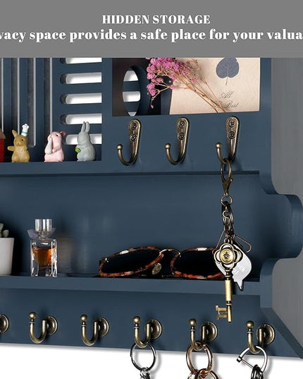 Mutsault Key Holder for Wall, Mail and Key Holder for Home Decor, Key and Mail Holder for Wall with Key Hooks, Gray