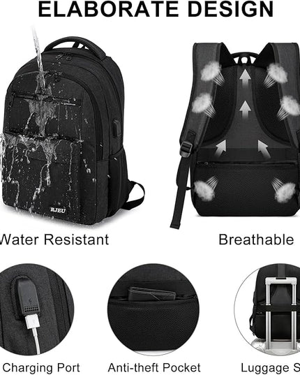 School Backpack for Teen Boys & College Students - 17.3 Inch Laptop Backpack, Ergonomic Anti-Theft Bookbag with USB Charging Port for High School, University, Black