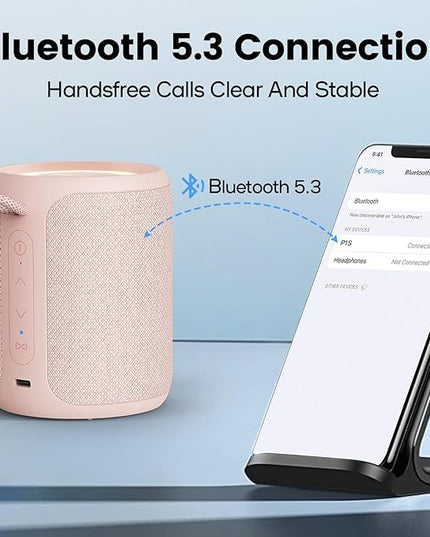 Bluetooth Speaker Wireless,IP67 Waterproof & Dustproof Portable Speaker with Lights,15W Loud Stereo Sound, 2500mAh Battery All Day Playtime, TWS Pairing, BT5.3, Home/Party/Outdoor/Beach (Pink)