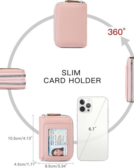 RNIEGA Credit Card Holder Wallet RFID Blocking Leather Small Wallet for Women Double Zipper Wallet with ID Window