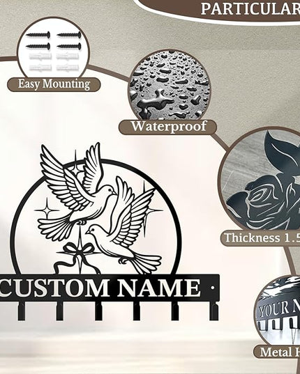 peanut case Customized Keys Holder - Personalized Birds Flower Key Hooks Wall Metal Sign Decor,Wall Holder, Garden,Door Hook (Style H)