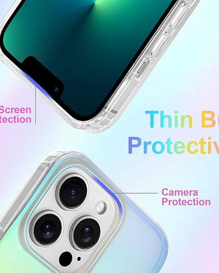 Cute Case for iPhone 13 Pro Case for Women Girls [Compatible with Magsafe] Aesthetic Girly Glitter Bling Rainbow Magnetic Protective Phone Cover, Translucent Iridescent Blue & Pink