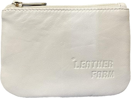 LEATHER FARM's lambskin leather coin pouch/coin purse for both mens and womens. (WHITE)