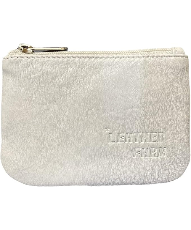 LEATHER FARM's lambskin leather coin pouch/coin purse for both mens and womens. (WHITE)