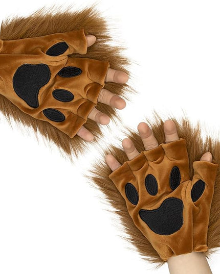 HAOAN Wolf Paw Gloves Faux Fur Cat Fingerless Mittens Winter Warm Cosplay Halloween Fancy Party Costume Accessories