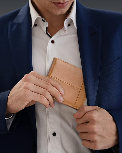 Swallowmall Mens Wallet Rfid Blocking Genuine Leather Bifold Wallets with 1 ID Window 15 Card Slots