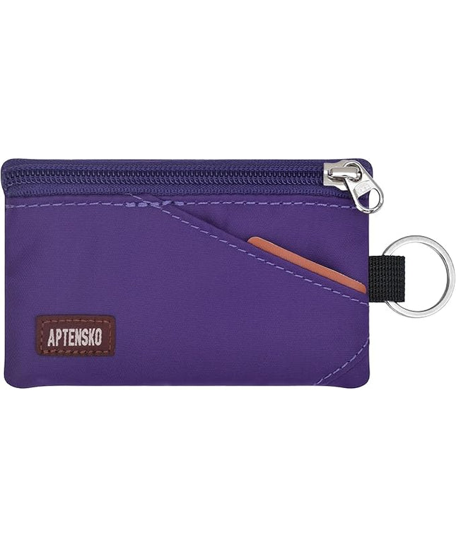 RFID Travel Wallet with Adjustable Lanyard-Zipper Small Wallet with ID Card Holder, Keychain for women&men-Minimalist Slim Waterproof Nylon case for ID, Cash, Key (Deep Purple)
