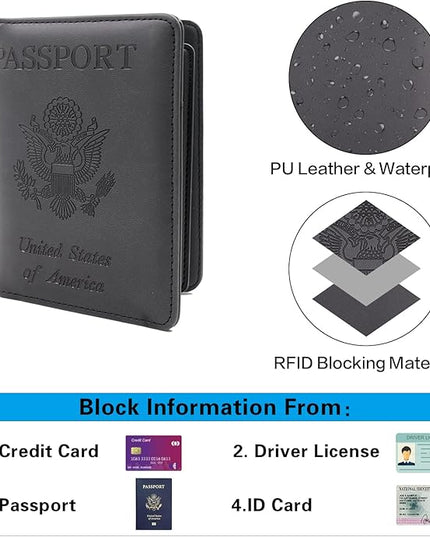 Melsbrinna Rfid Passport Holder for Travel women/Men, Cute Passport Wallet Rfid Blocking Card Slots, Rfid Passport Cover/CaseTravel Wallet, Passport Book Holder (1, Black3)
