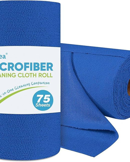 AIDEA Microfiber Cleaning Cloth Roll, 75PK, Reusable Paper Towels Tear Away Cloth, Microfiber Towels Washable Shop Rags, Lint Free Cleaning Rags for House, Kitchen, Window, 11.5"×11.5", Dark Blue