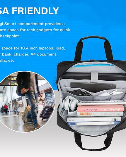 BAGSMART 18 Inch Laptop Bag, Expandable Briefcase, Computer Bag Men Women, Laptop Shoulder Bag, Work Bag Business Travel Office - Black
