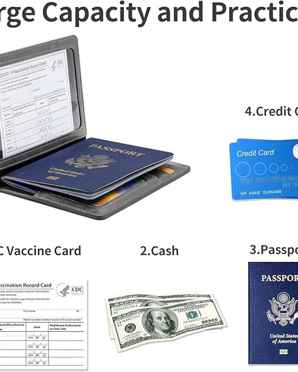 Passport Holder Cover Wallet Case RFID Blocking Leather Card Slot Travel Accessories Documents Organizer Protector for Women Men, Dark Gray