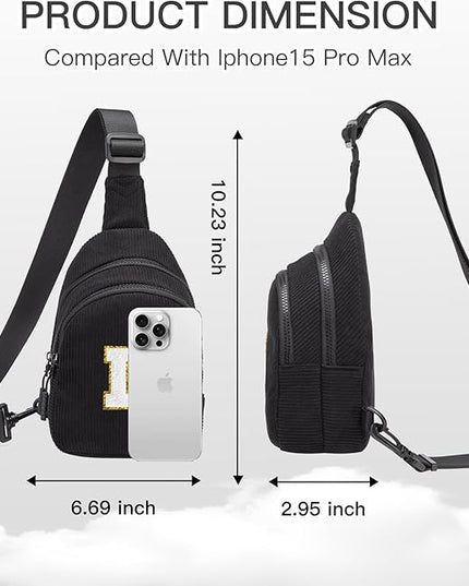 Viverte Small Corduroy Sling Bag Initial Crossbody Bag Fanny Pack for Girls Personalized Birthday Gifts for Teen Girls Gifts