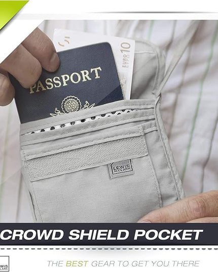 Lewis N. Clark RFID Blocking Stash Neck Wallet, Travel Pouch + Passport Holder for Women & Men, Gray