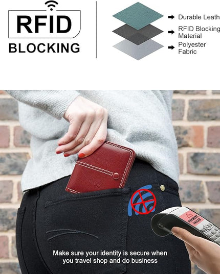 TFKGS Slim Wallet for Women RFID Wallet Women Small Wallets Woman Thin Credit Card Holder RFID Blocking Bifold Compact Pocket Ladies Leather Red Mini Purse