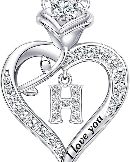 Rose Heart Pendant Necklace Gifts for Wife, Engraved 'I love you' Gift for Wife Girlfriend, Anniversary Birthday Eternity Jewelry Present for Women, Moissanite Necklace Gift for Her