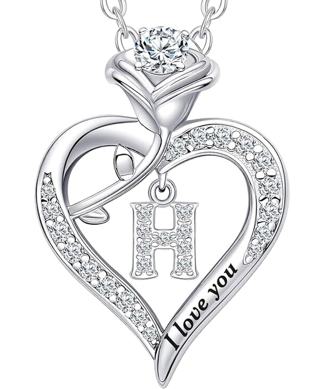 Rose Heart Pendant Necklace Gifts for Wife, Engraved 'I love you' Gift for Wife Girlfriend, Anniversary Birthday Eternity Jewelry Present for Women, Moissanite Necklace Gift for Her