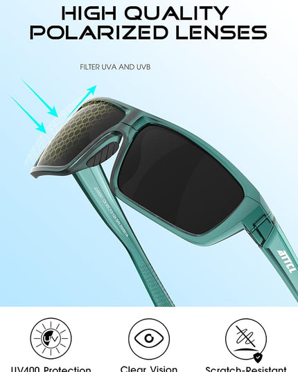 ATTCL Polarized Sunglasses Men for Fishing: UV Protection Lightweight TR90 Sports Wrap Sun Glasses Driving Golf Running