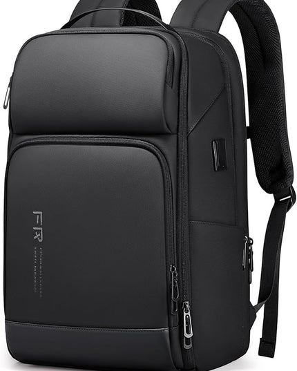 FENRUIEN 17 Inch Travel Backpack for Men, Expandable Water Resistant Computer Backpack with USB Port, Black Laptop Bag for Business/College/Work