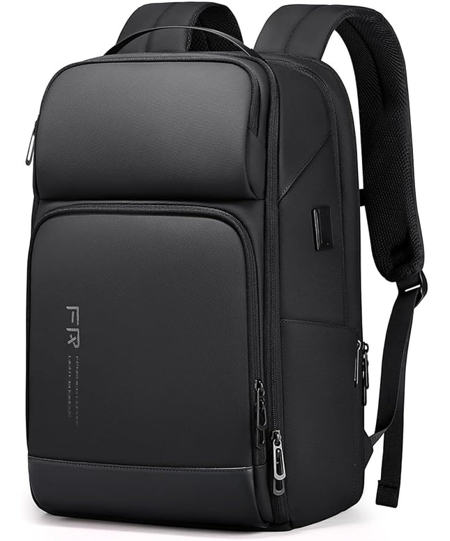 FENRUIEN 17 Inch Travel Backpack for Men, Expandable Water Resistant Computer Backpack with USB Port, Black Laptop Bag for Business/College/Work