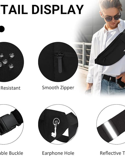 MAXTOP Large Crossbody Fanny Pack with 4-Zipper Pockets,Gifts for Enjoy Sports Festival Workout Traveling Running Casual Hands-Free Wallets Waist Pack Phone Bag Carrying All Phones