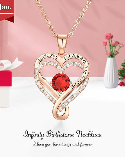 Infinity Love Heart Birthstone Necklace for Women Wife, S925 Sterling Silver Anniversary for Women Wife Birthday Gift for Her Girlfriend Mom Daughters, I Love You Women's Jewelry 18k Rose Gold Filled