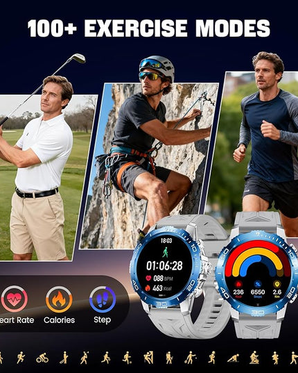 LIGE Smart Watches for Men, Make/Answer Call, 600mAH Battery, 200+ Sports Modes, 1.43" AMOLED Fitness Watch with Heart Rate/Sleep Monitor, Business Sport Smart Watch for Android iOS, Silver Blue