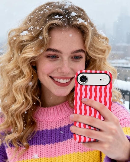 Magnetic for iPhone 17 Air Case Cute Wavy Stripes Phone Case, Shockproof Slim TPU and Hard PC Protective Phone Cover Compatible with MagSafe Designed for Women Girls, Red