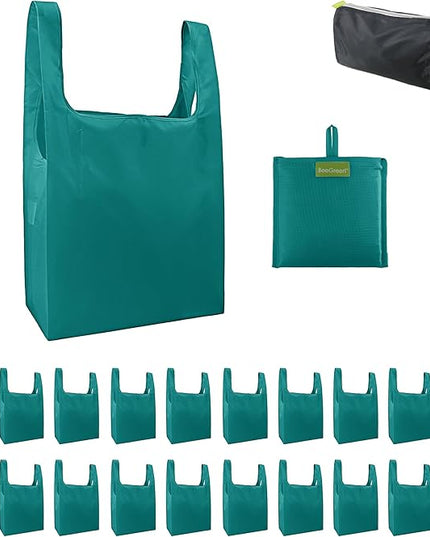 BeeGreen Marrs Reusable Grocery Bags Wholesale Marrs Green Reusable Kitchen Bags Bulk Foldable-Machine Washable with Zipper Storage Pouch 20 Packs