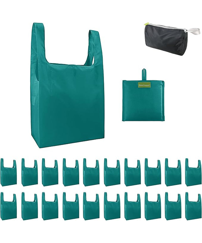 BeeGreen Marrs Reusable Grocery Bags Wholesale Marrs Green Reusable Kitchen Bags Bulk Foldable-Machine Washable with Zipper Storage Pouch 20 Packs
