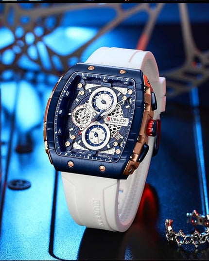 PASOY Luxury Chronograph Watches for Mens Rubber Strap Black Waterproof Date Analog Quartz Watch