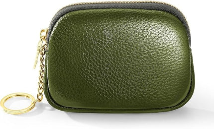 ZYLOXAR Genuine Leather Wallet Small Change Purse Keychain Mini Zipper Coin Pouch for Women (Green)