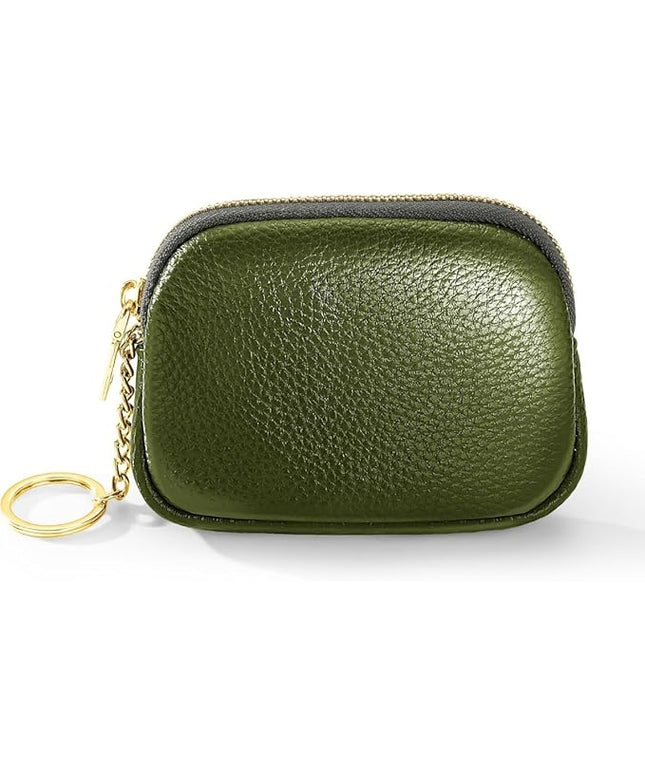 ZYLOXAR Genuine Leather Wallet Small Change Purse Keychain Mini Zipper Coin Pouch for Women (Green)