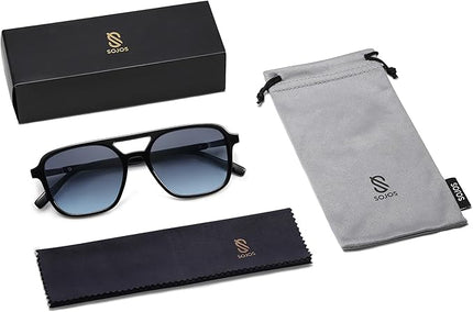 SOJOS Retro Aviator Sunglasses for Women Men,Trendy Rectangle Womens Mens Shades Sun Glasses SJ2202