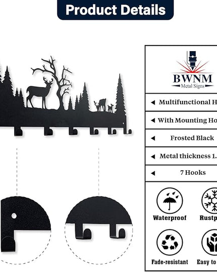 BooWoodNeonMetal Wall Mounted Key Rack | Metal Key Rack Hook Organizer | Metal Key Organizer with 7 Hooks Wall Decoration for Front Door, Hallway, Kitchen, Office