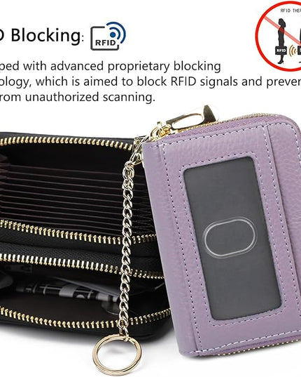 imeetu RFID Credit Card Holder, Small Leather Zipper Card Case Wallet for Women