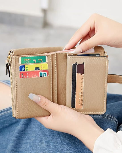 AOXONEL Women's Wallets Leather Wallets for Women Rfid Small Ladies Wallet Billfolds for Women,Trifold Mini Wallets for Women with Double Zipper Coin Pocket (Apricot)