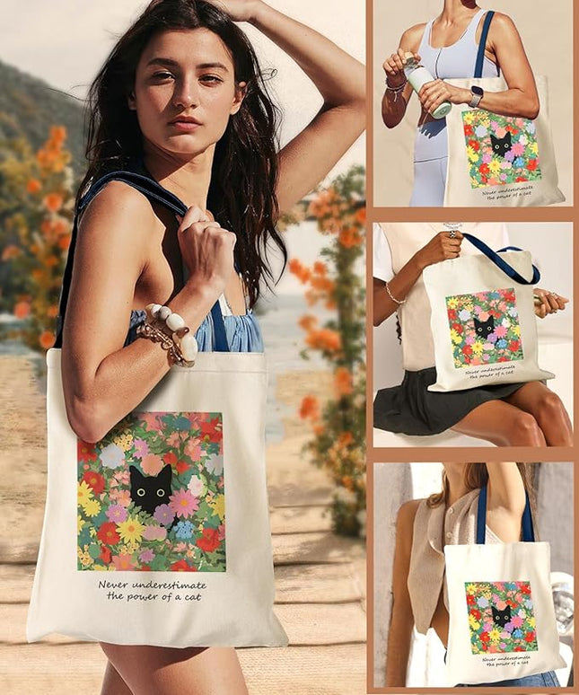Aesthetic Canvas Tote Bag - Reusable Shoulder Tote Bag for Women Lady Casual Vacation, Shopping, Work, Gym