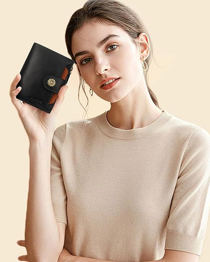Blucoay Wallet Women,RFID Blocking Leather Womens Wallet Bifold Compact Card Holder Small Wallet for Women with Removable ID Window blackbrown
