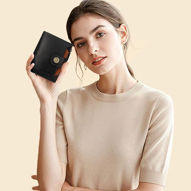 Blucoay Wallet Women,RFID Blocking Leather Womens Wallet Bifold Compact Card Holder Small Wallet for Women with Removable ID Window blackbrown
