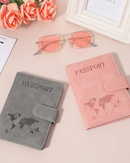 2 Pack Passport Holder for Travel, Passport Wallet Cover Case Waterproof RFID Blocking Passport Holder with Pen Holder Travel Must Haves Accessories, Passport Book Holders for Women and Men