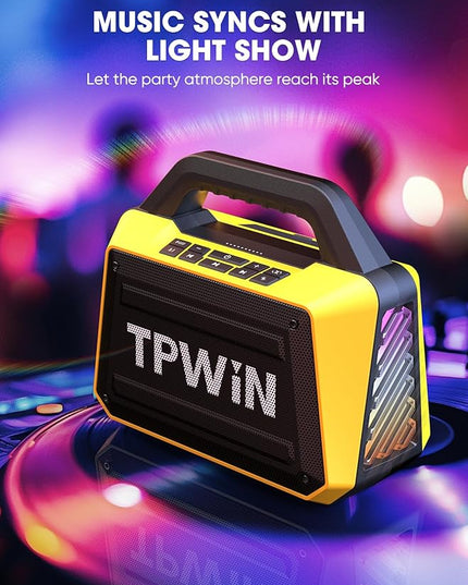 Portable Bluetooth Speakers - Wireless Jobsite Speaker 80W Peak, TWS, Light Shows, Loud Speaker with Deep Bass, BT 5.3, IPX6 Waterproof, 20H Playtime for Outdoor Beach Camping Garage - Yellow