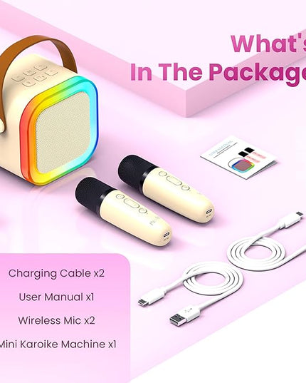 Karaoke Machine for Kids Adults, Portable Bluetooth Speaker with 2 Wireless Karaoke Mics Player,2026 TOP Birthday Gifts Toys for Girls 3,4, 5, 6, 7, 8+Years Old Toddler(Off-White)