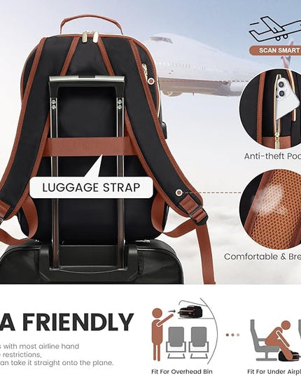 LOVEVOOK Laptop Backpack for Women 15.6 inch,Cute Womens Travel Backpack Purse,Professional Laptop Computer Bag,Waterproof Work Business College Teacher Bag Carry on Backpack with USB Port,Black Brown