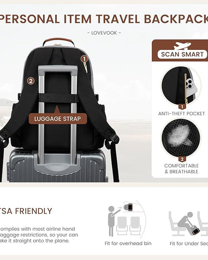 LOVEVOOK Laptop Backpack for Women with Pouch Pocket for Large Capacity Cup,15.6 Inch Teacher Nurse College Work Backpack Purse,Waterproof Laptop Bag Computer Back Pack for Travel, Grey-Black-Brown